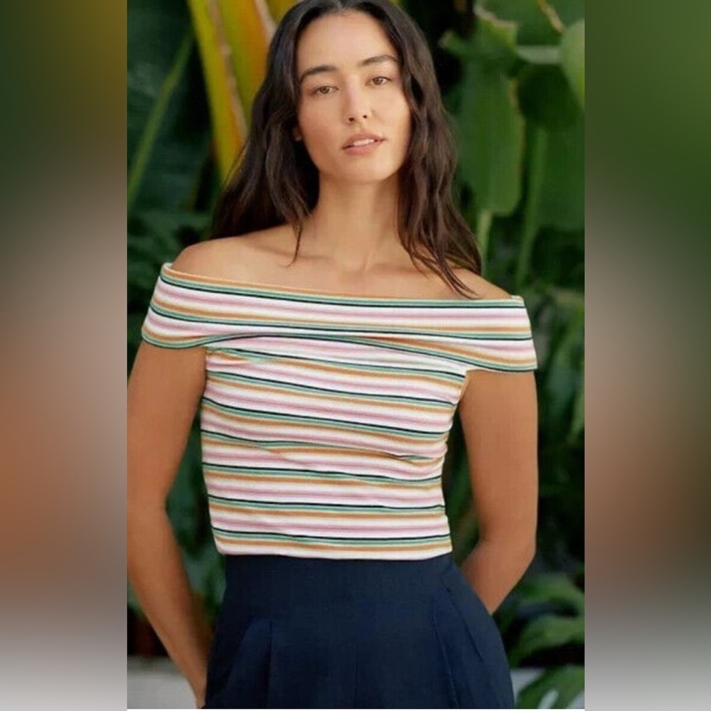 NWT Maeve Anthropologie Off-The-Shoulder Shirt Blouse Top Striped Printed XL